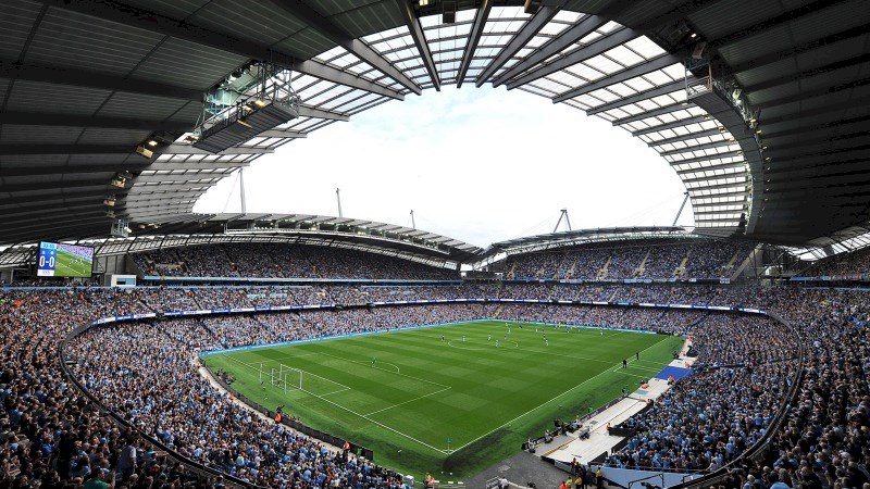 General view of the Etihad Stadium before the Barclays Premier League match between Manchester City and Chelsea at the Etihad Stadium, Manchester on 16th August, 2015.
