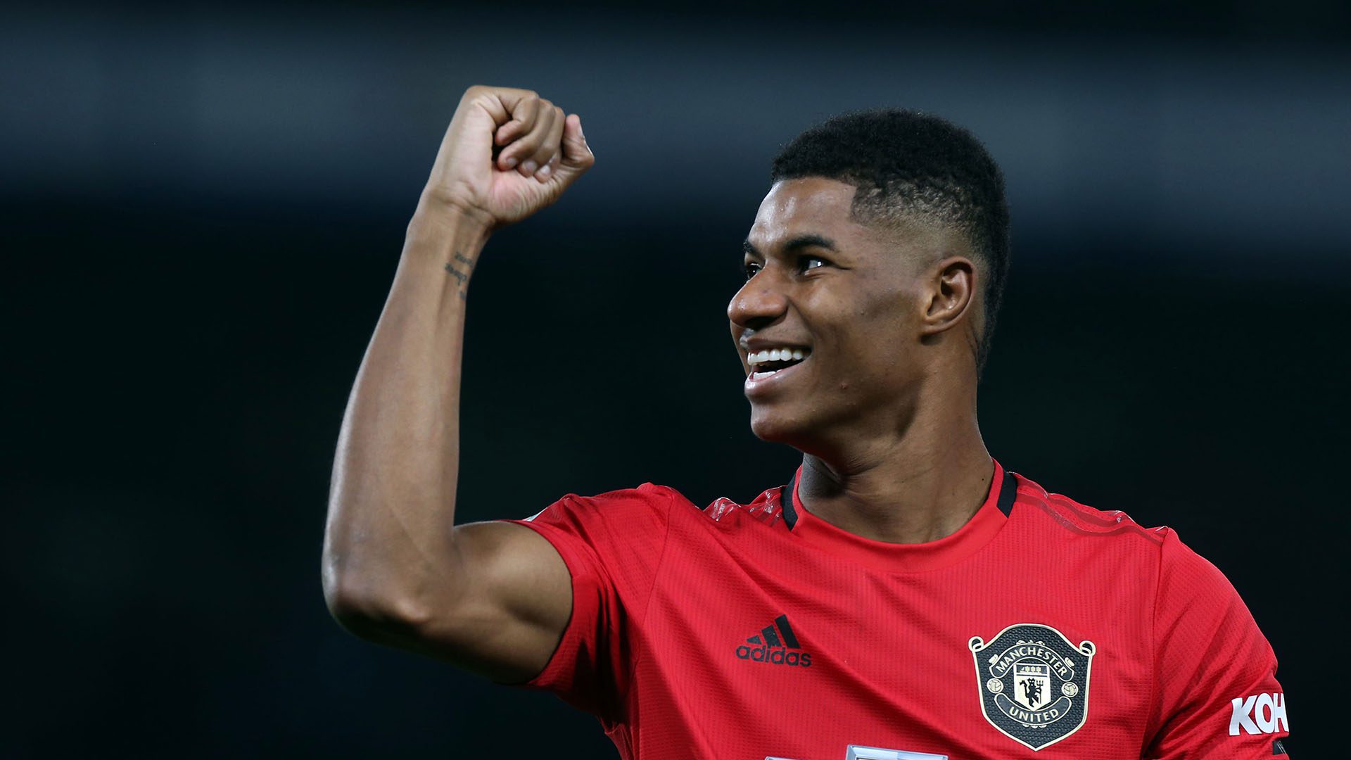 LONDON, ENGLAND - OCTOBER 30: Marcus Rashford of Manchester United celebrates after the Carabao Cup Round of 16 match between Chelsea FC and Manchester United at Stamford Bridge on October 30, 2019 in London, England. (Photo by Matthew Peters/Manchester United via Getty Images)