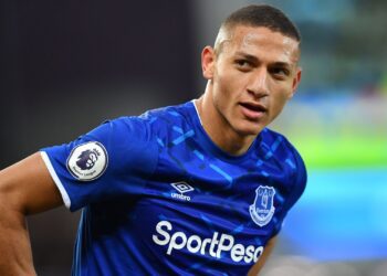 Everton's Brazilian striker Richarlison looks on during the English Premier League football match between Everton and Brighton Hove and Albion at Goodison Park in Liverpool, north west England on January 11, 2020. (Photo by Paul ELLIS / AFP) / RESTRICTED TO EDITORIAL USE. No use with unauthorized audio, video, data, fixture lists, club/league logos or 'live' services. Online in-match use limited to 120 images. An additional 40 images may be used in extra time. No video emulation. Social media in-match use limited to 120 images. An additional 40 images may be used in extra time. No use in betting publications, games or single club/league/player publications. / (Photo by PAUL ELLIS/AFP via Getty Images)