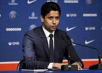 PARIS, FRANCE - MAY 20: Thomas Tuchel of Germany is presented by President of PSG Nasser Al Khelaifi (pictured) as new coach of Paris Saint-Germain (PSG) during a press conference at Parc des Princes stadium on May 20, 2018 in Paris, France. (Photo by Jean Catuffe/Getty Images)