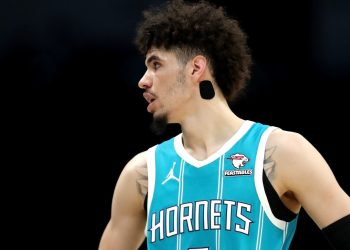 CHARLOTTE, NORTH CAROLINA - NOVEMBER 20: LaMelo Ball #1 of the Charlotte Hornets looks to the bench during the second half of an NBA game against the Boston Celtics at Spectrum Center on November 20, 2023 in Charlotte, North Carolina. NOTE TO USER: User expressly acknowledges and agrees that, by downloading and or using this photograph, User is consenting to the terms and conditions of the Getty Images License Agreement. (Photo by David Jensen/Getty Images)